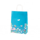 Papiertaschen blau mit Blumen Format 22
