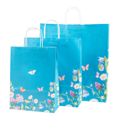 Papiertaschen blau mit Blumen