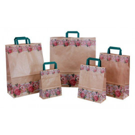 Papiertüten Fiorita mit Rosenbordüre auf Kraft braun