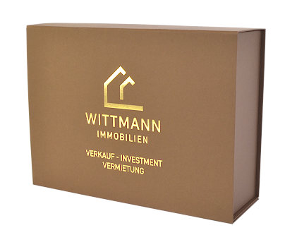 Magnetbox braun Heissfolie gold